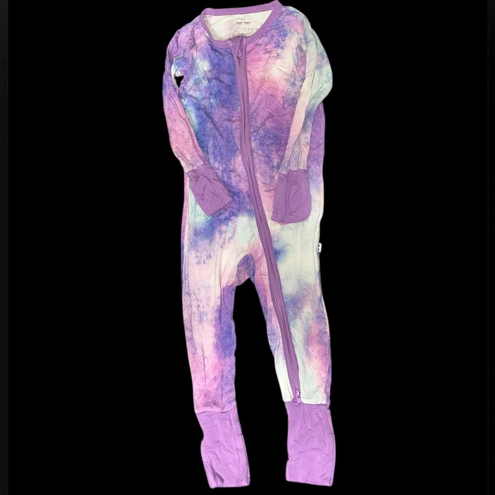 Little Sleepies purple watercolor footie pajamas - Picture 1 of 4